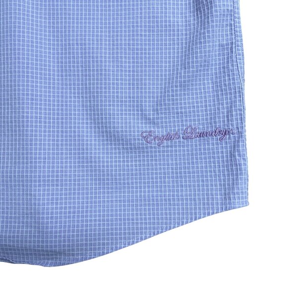 ENGLISH LAUNDRY DRESS SHIRT CHECK TEXTURED FLIP CUFF MENS SIZE 17.5 34/35 PURPLE - Picture 4 of 12